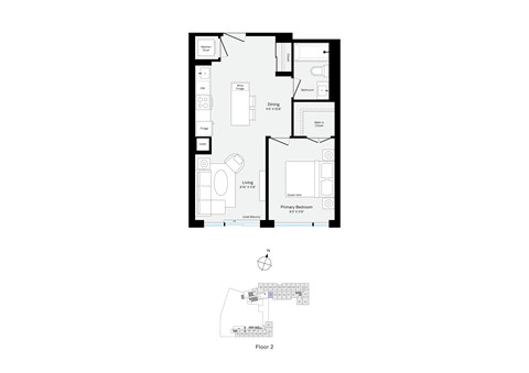 Floor plan for 1 bed, 1 bath, 560 sqft